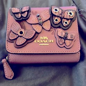 Coach Butterfly Appliqué Small Wallet Cardholder Coin Purse Pink Mauve